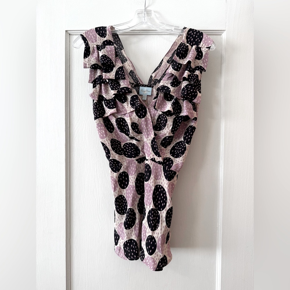 Tracy Reese | Silk Dotty Dots Ruffle Blouse - Size 4